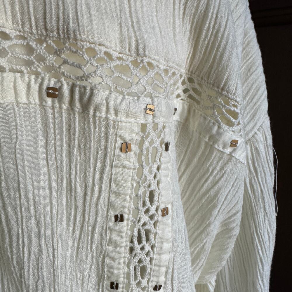 Free People Summer Stars Cream Gauze Boxy Button Down Blouse  Boho Small - Picture 5 of 7